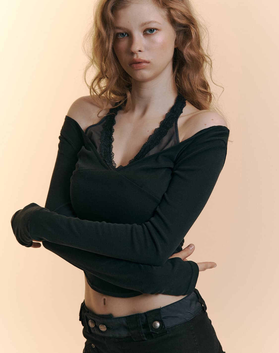 Amelia Lace Halter Long Sleeve Top (Cool 상품이미지1