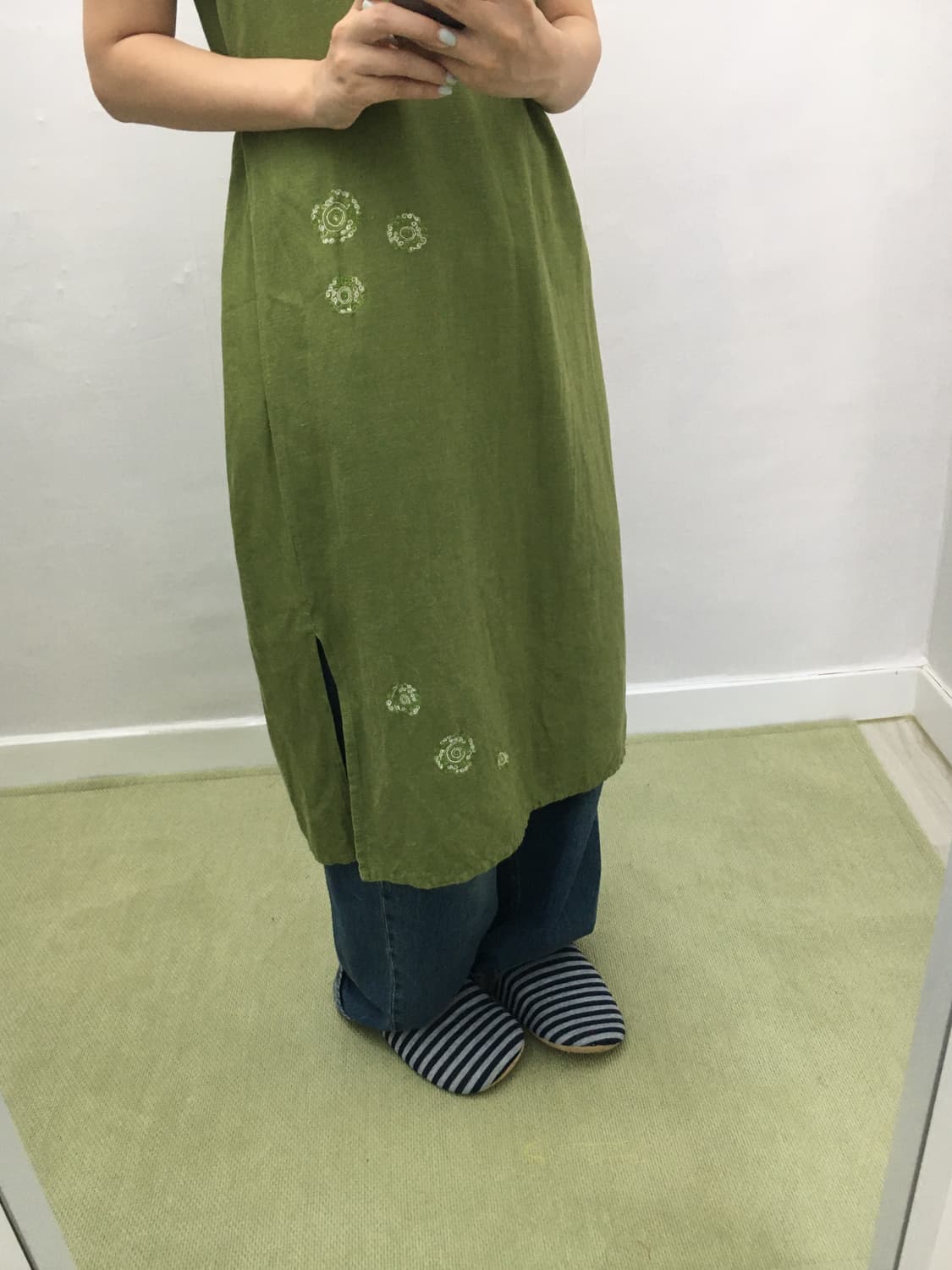 녹색 자수 롱 원피스 상품이미지3