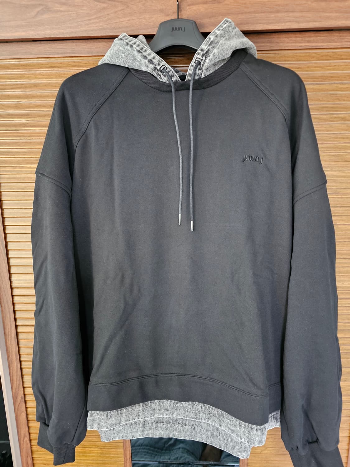 준지 데님 레이어드 후드 블랙 M 상품이미지2