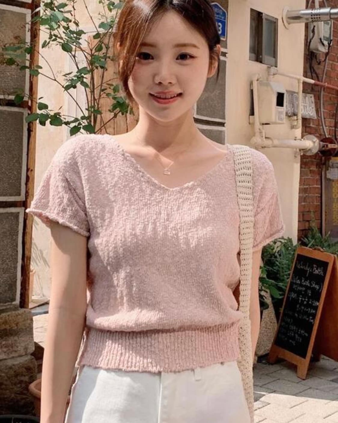 쇼퍼랜드 핑크 부클 니트 상품이미지2