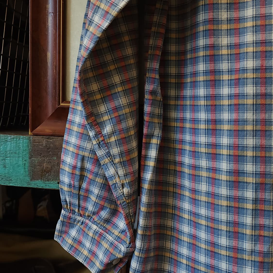 60s 프랑스 워크셔츠 가드너 체크 빈티지 셔츠 롱 튜닉 셔츠 프렌치s 상품이미지8