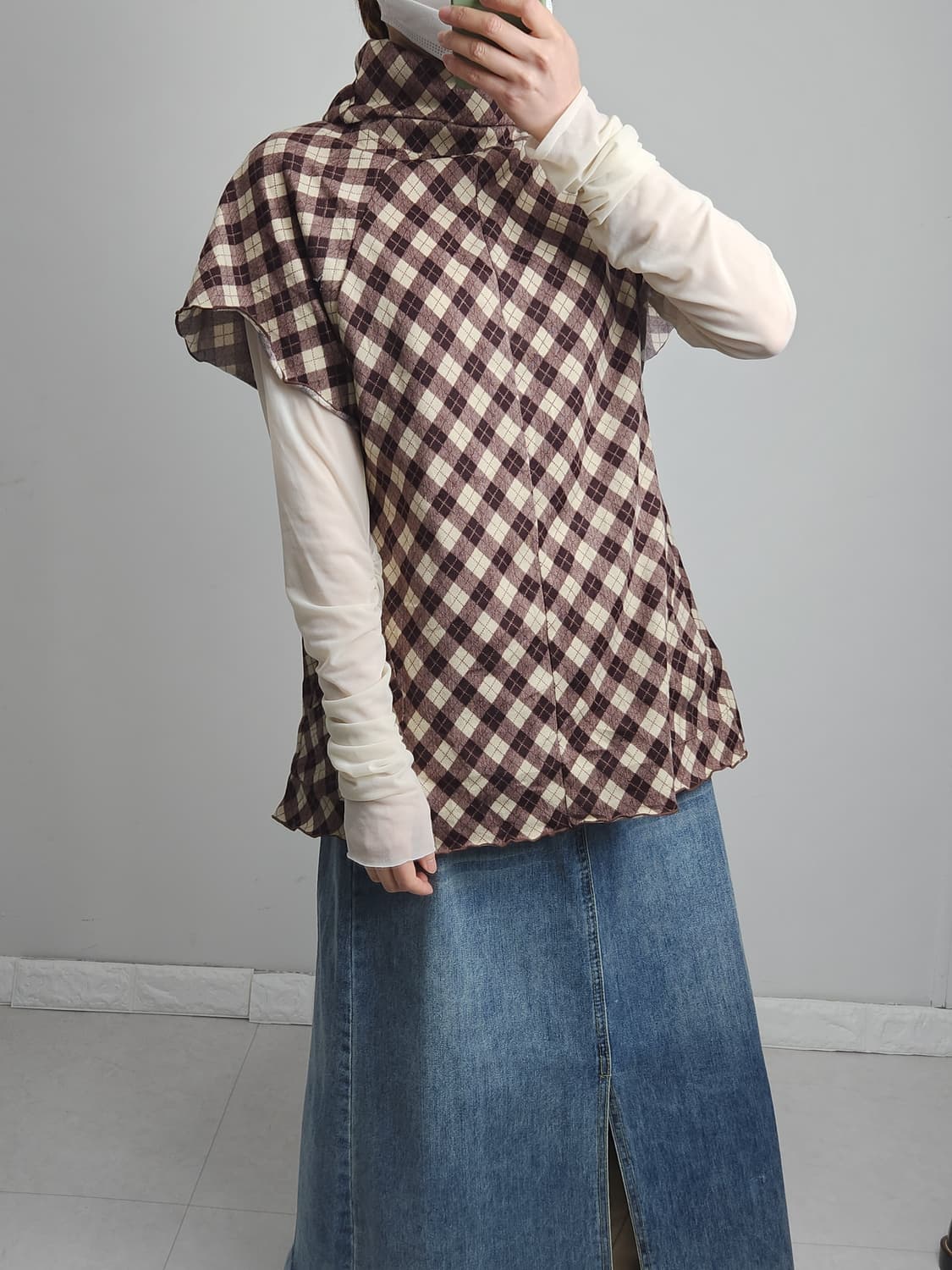 반소매 체크 탑 상품이미지5