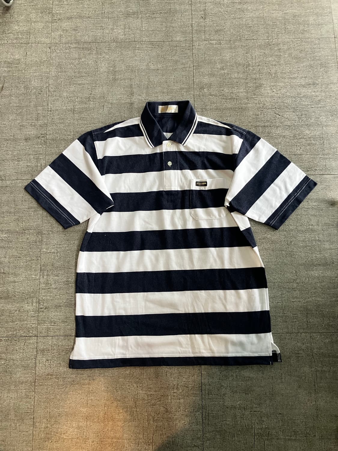 일본빈티지 Lynx 올드스쿨아메카지 스트라이프 반팔카라티셔츠 상품이미지1