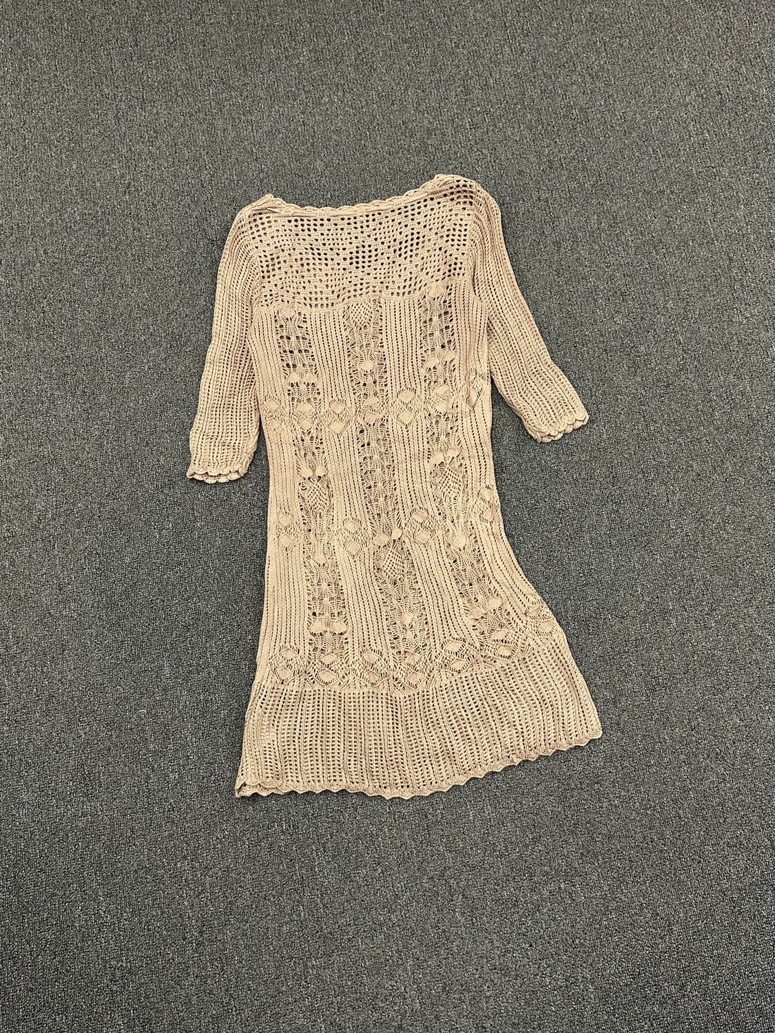 M)Japanese vintage 베이지 크로셰 니트 원피스 상품이미지4