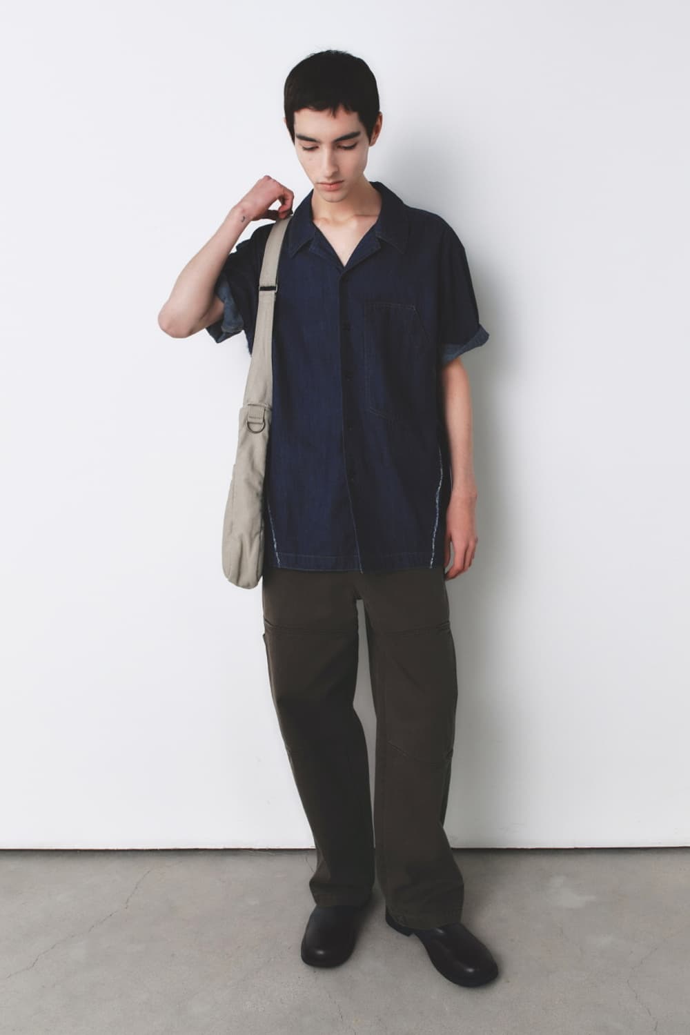 인사일런스 컷오프 린넨 데님 반팔 셔츠 인디고 블루 M 상품이미지4