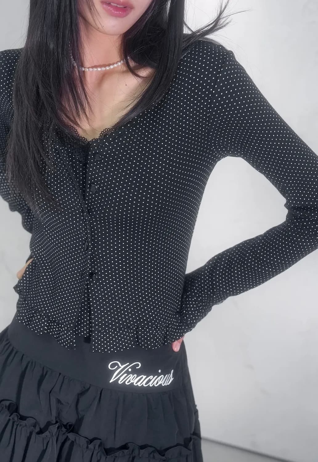 (새상품) 비바셔스 엘리나 로맨틱 도트 가디건 세트 블랙 상품이미지2