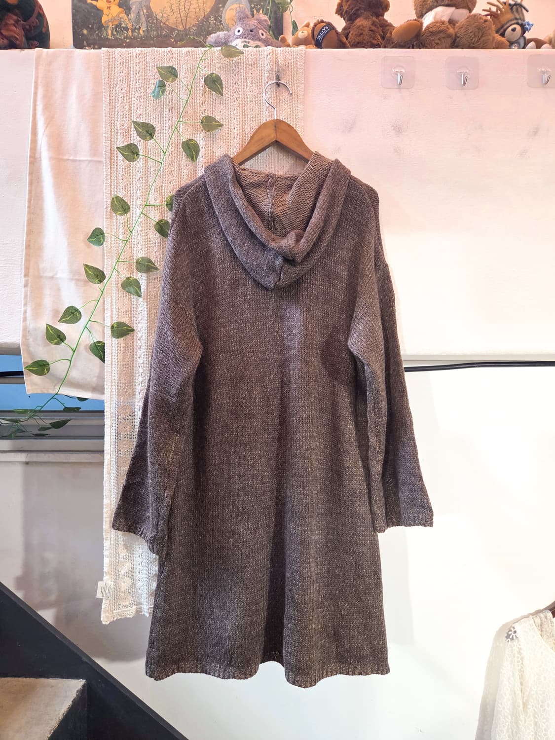 브라운 후드 롱 가디건 상품이미지4