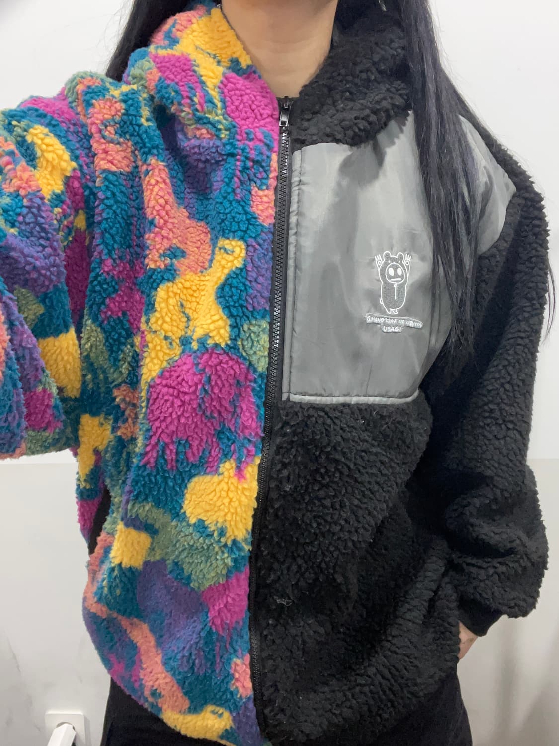 (빈티지) ScoLar Parity 투톤 고양이 귀 후드 플리스 자켓 상품이미지2