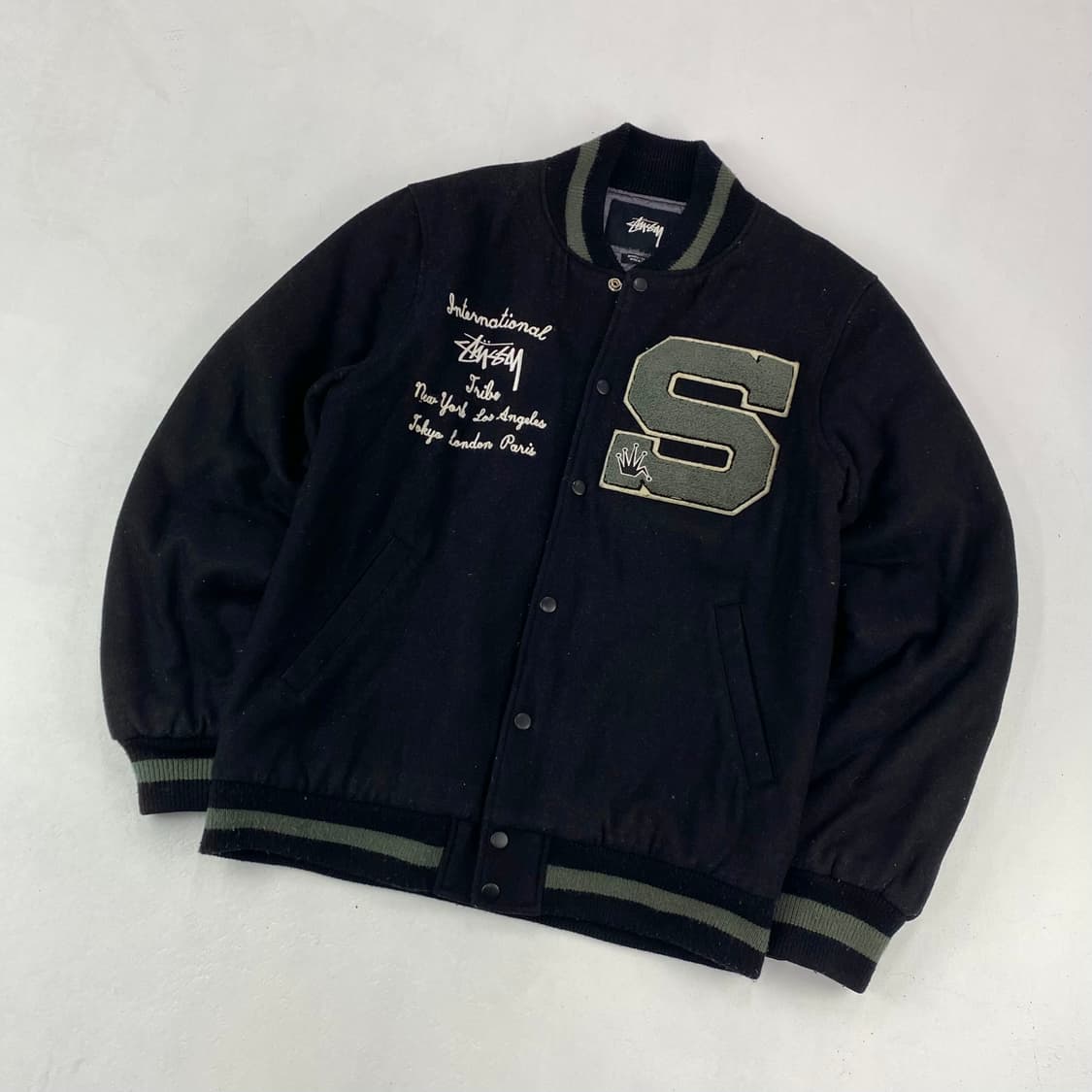 스투시 빅 S 레터맨 블랙 모직 바시티 자켓 (100) 상품이미지2