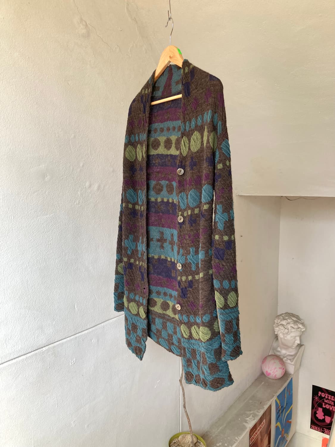 하구미 패턴 니트 롱 레이어드 가디건 상품이미지4