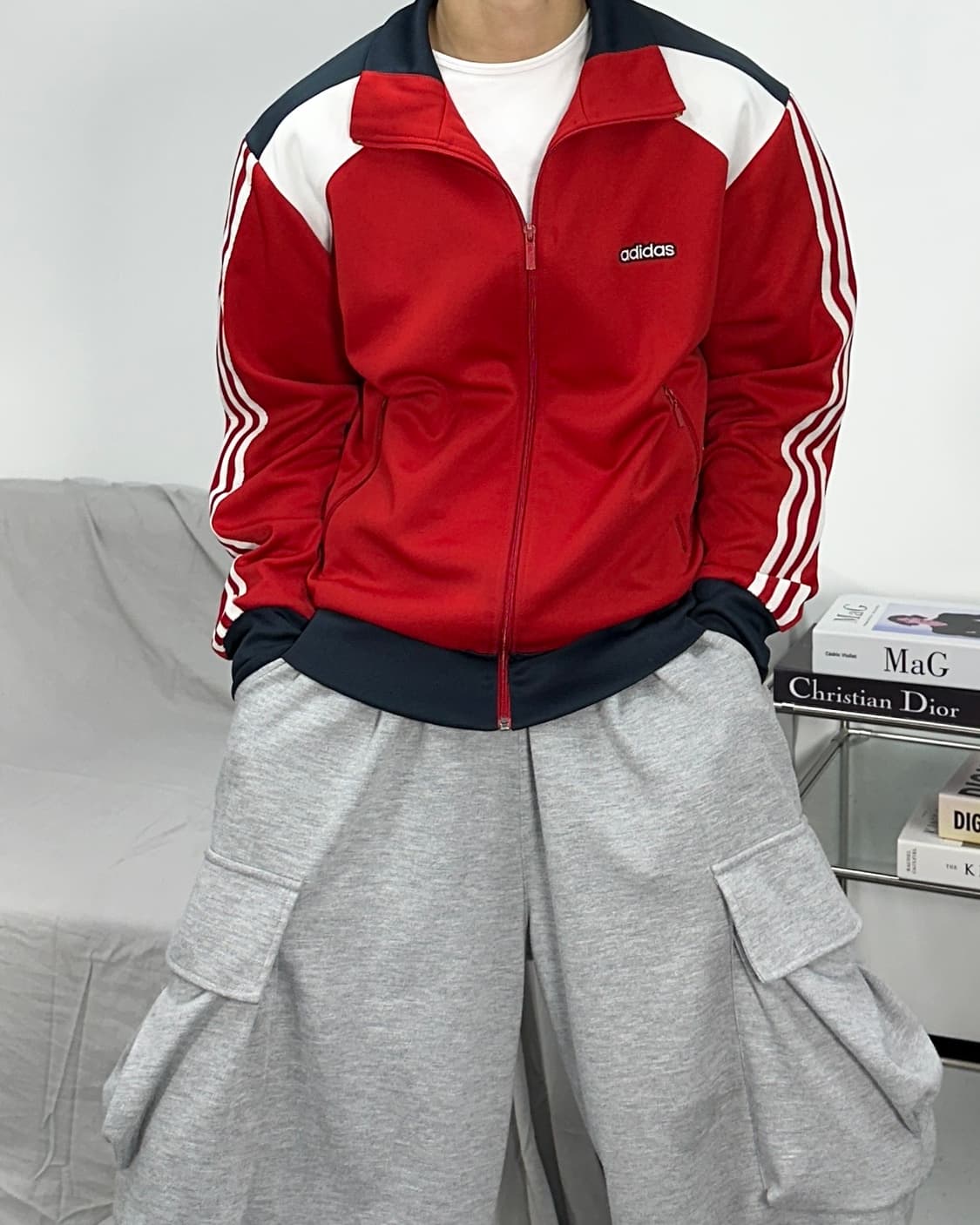 아디다스 레드 배색 트랙탑 져지 105 상품이미지1