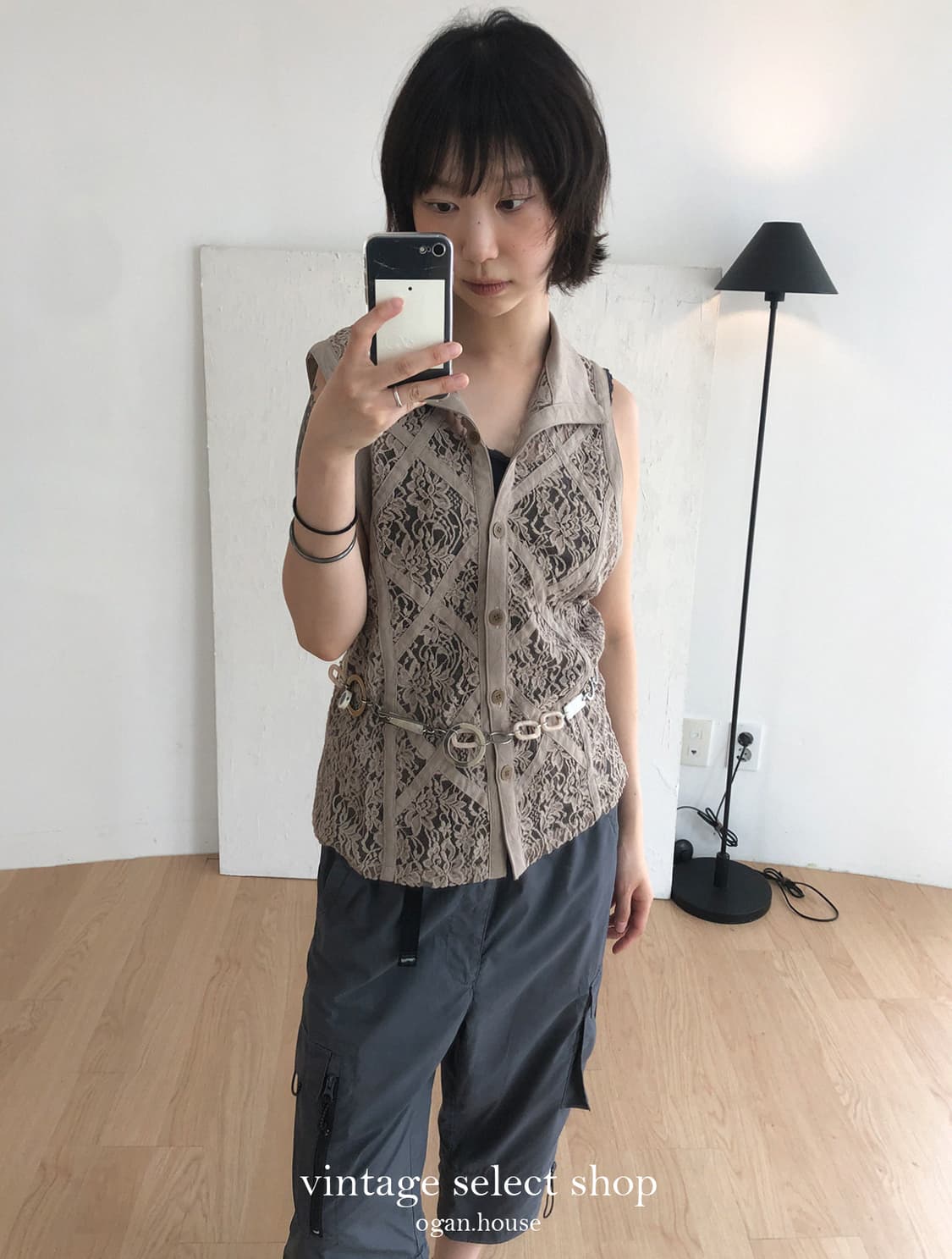 vintage lace panel sleeveless blouse 상품이미지3