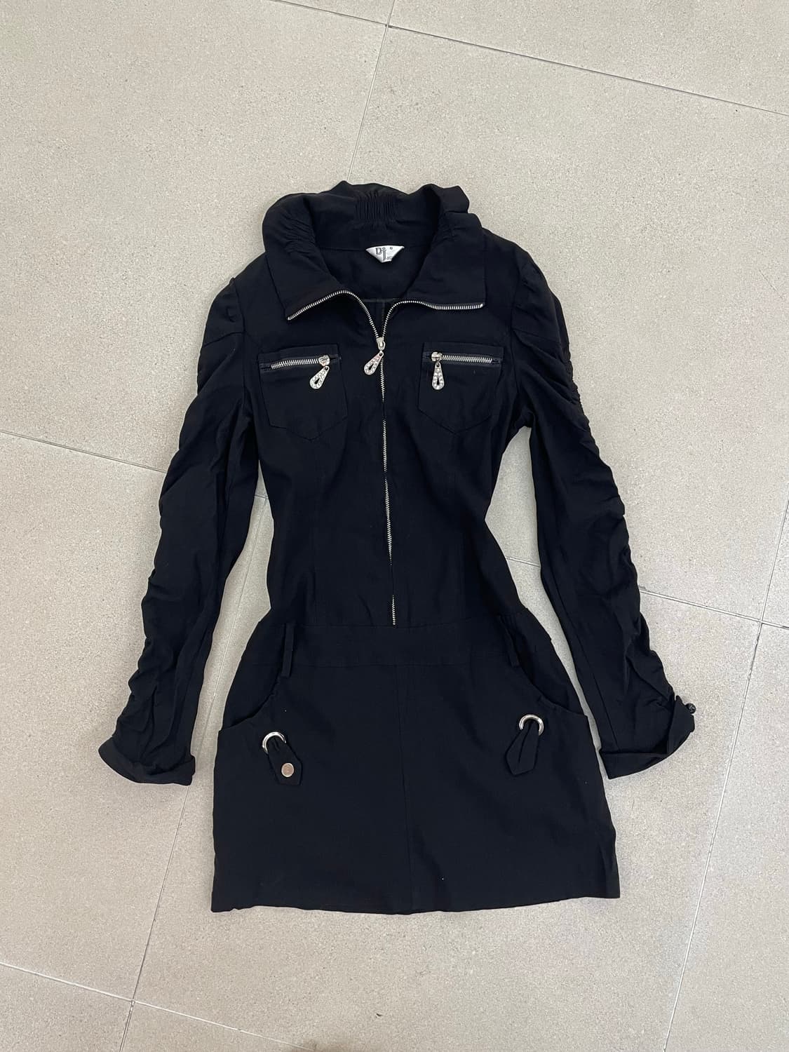 블랙 y2k 셔링 집업 원피스 상품이미지1