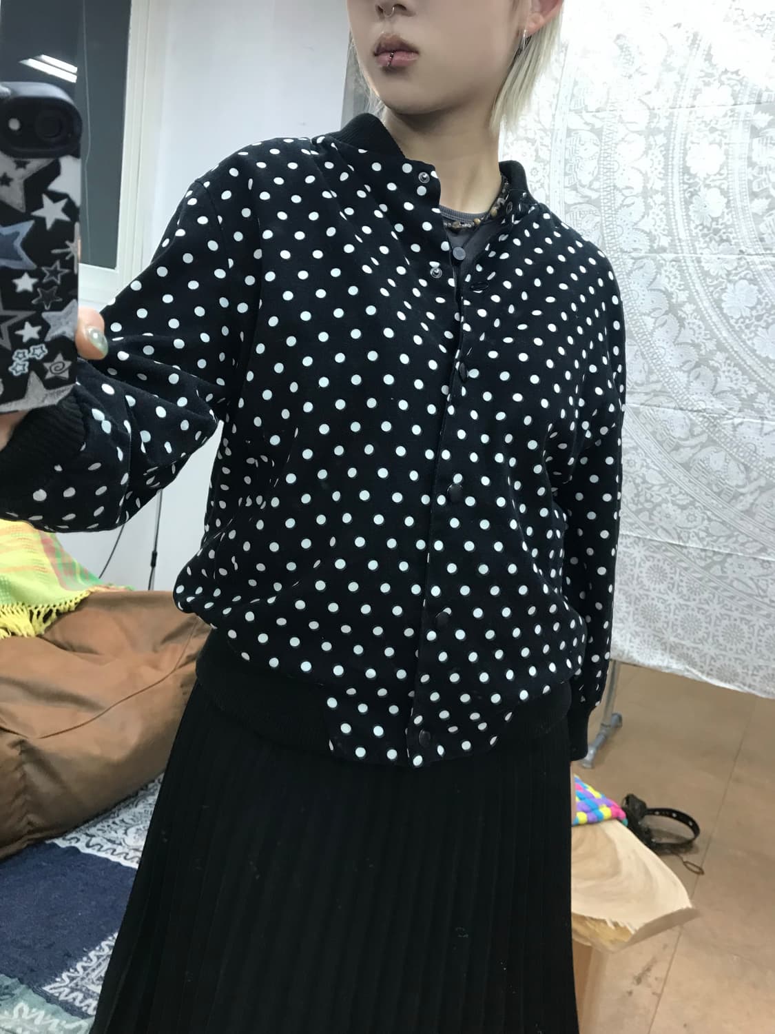 빈티지 도트 7부 블루종 자켓  상품이미지3