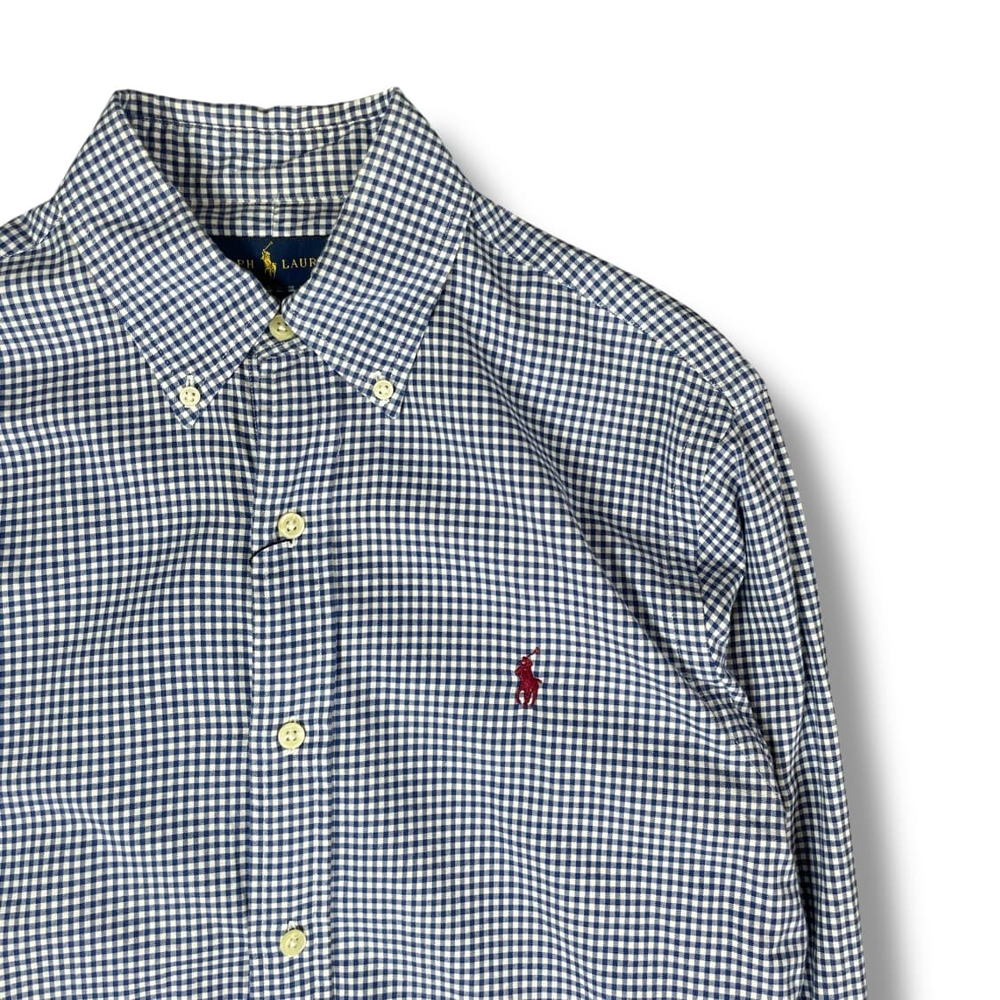 폴로랄프로렌 버건디 로고 블루 깅엄 체크 버튼다운 셔츠 상품이미지3
