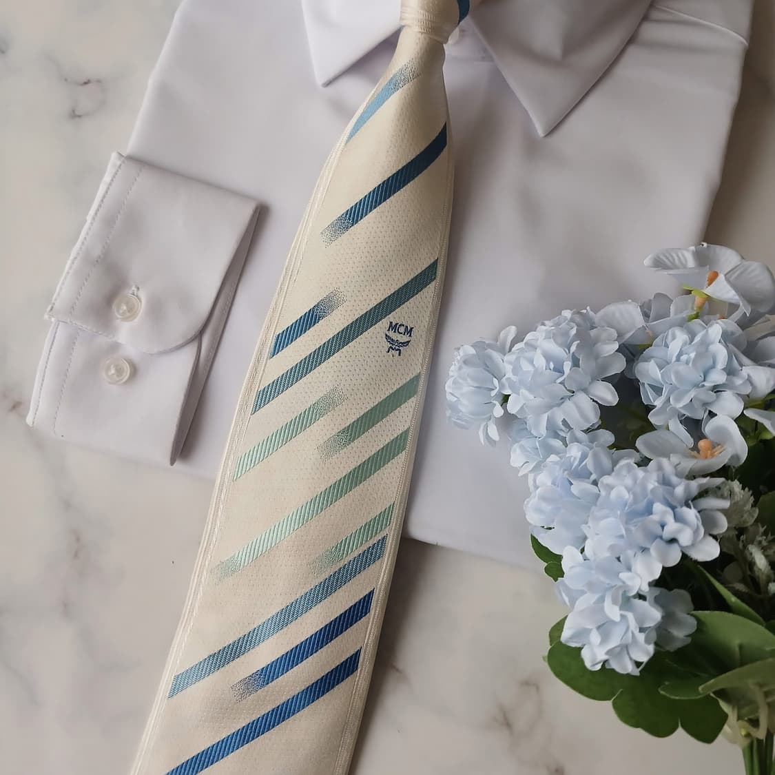 MCM 실크 아이보리 스트라이프 넥타이 9.4cm A등급 A19258
 상품이미지7