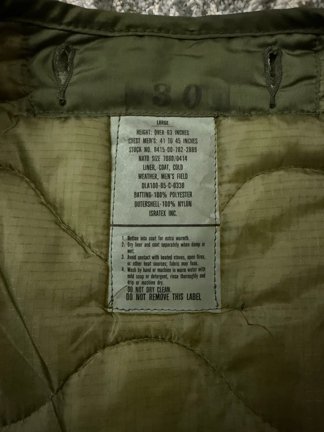 [미군 오리지널] 85년산 M-65 필드자켓 내피 데드스탁 L 상품이미지2