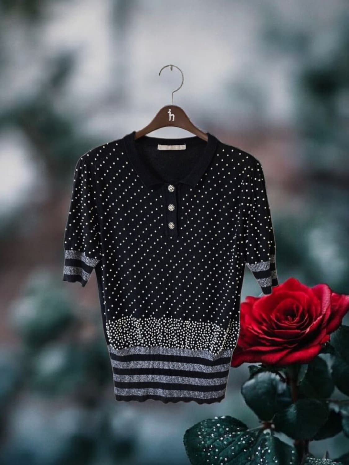 블랙 진주 장식 반팔 여성 니트 55 상품이미지2