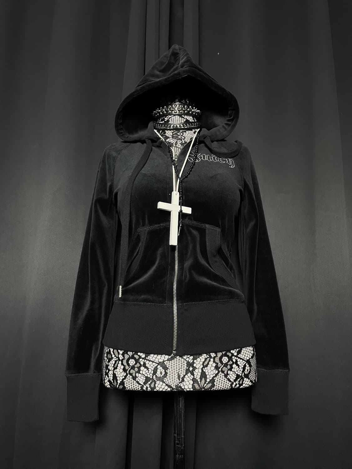 JUICY COUTURE 쥬시꾸뛰르 펑크 거미줄 웹 큐빅 후드집업 상품이미지5