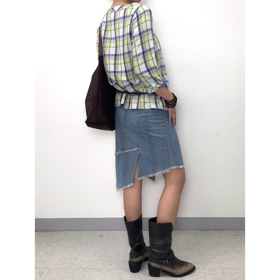 빈티지 연청 데님 미디 스커트 상품이미지2