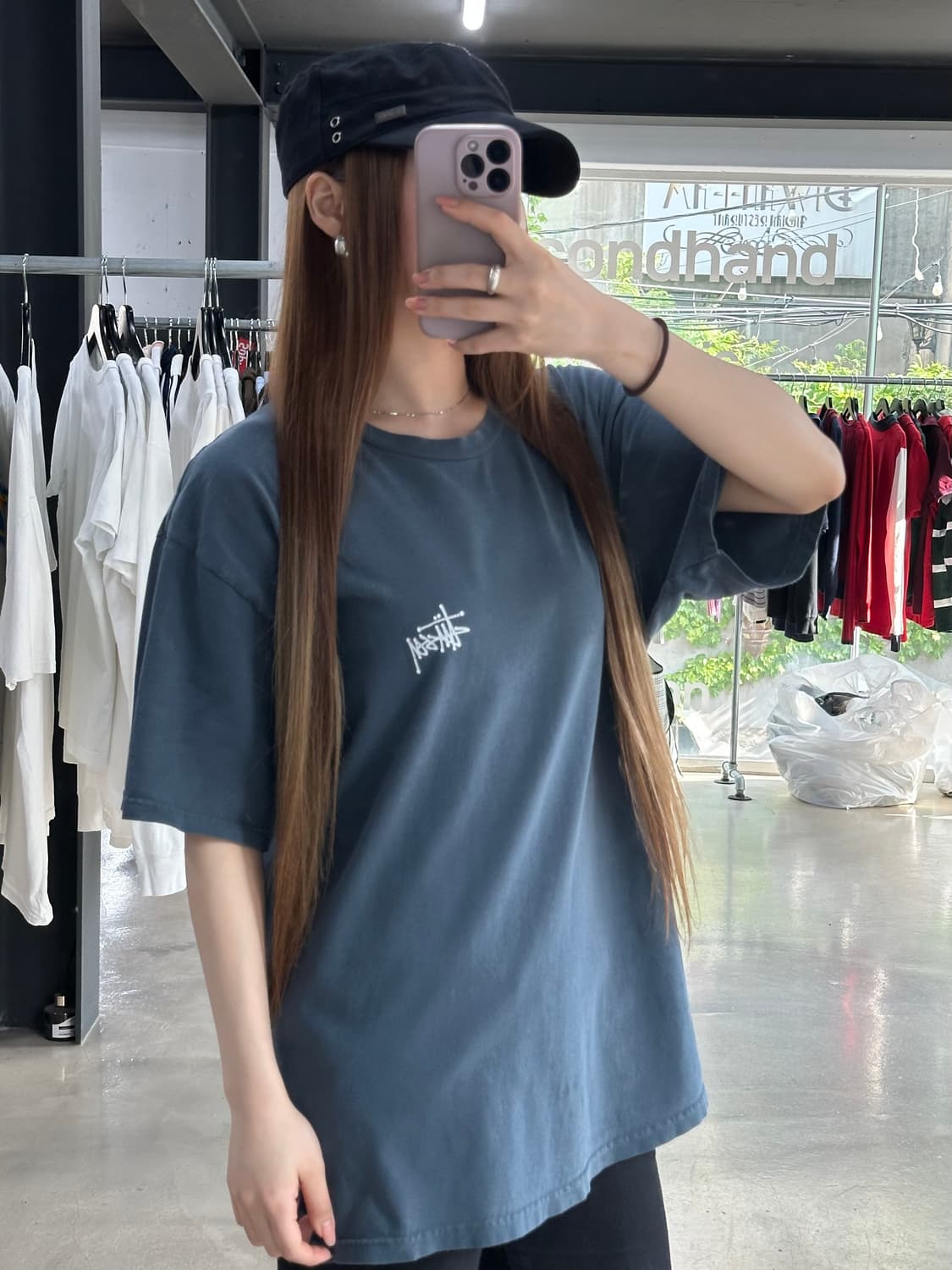 스투시 스탁 백로고 반팔티 블루그레이 상품이미지3