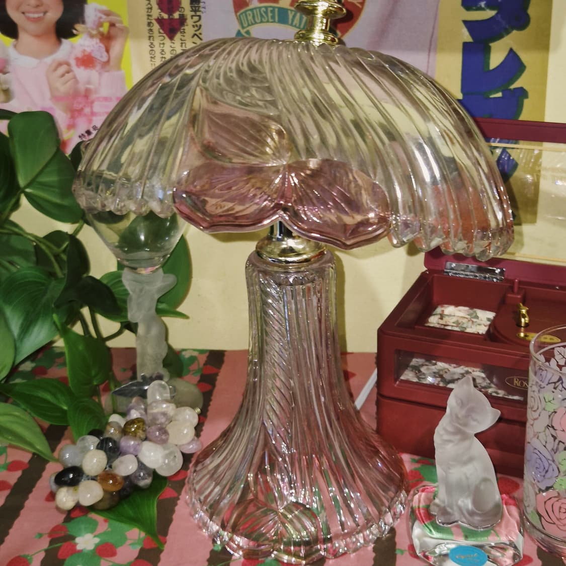 70s 미국 핸드 커팅 크리스탈 컬러 꽃잎 머쉬룸 램프 상품이미지10