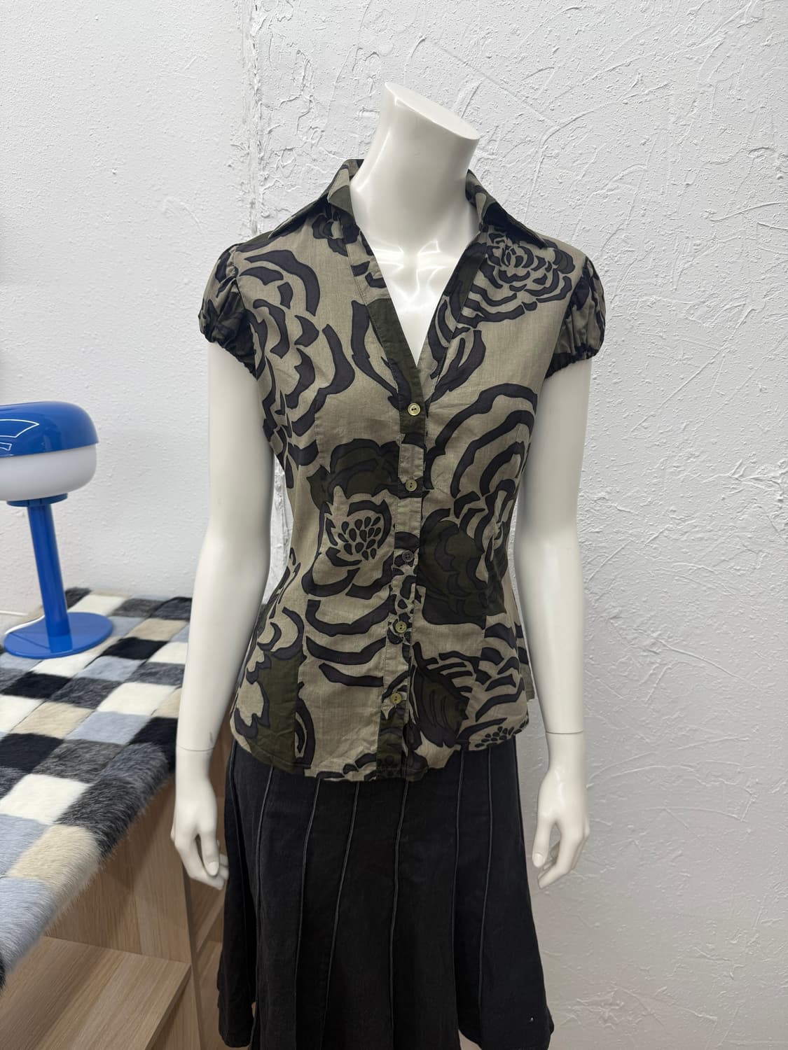 빈티지 Benetton 로즈 V넥 슬림 셔츠 블라우스 상품이미지1