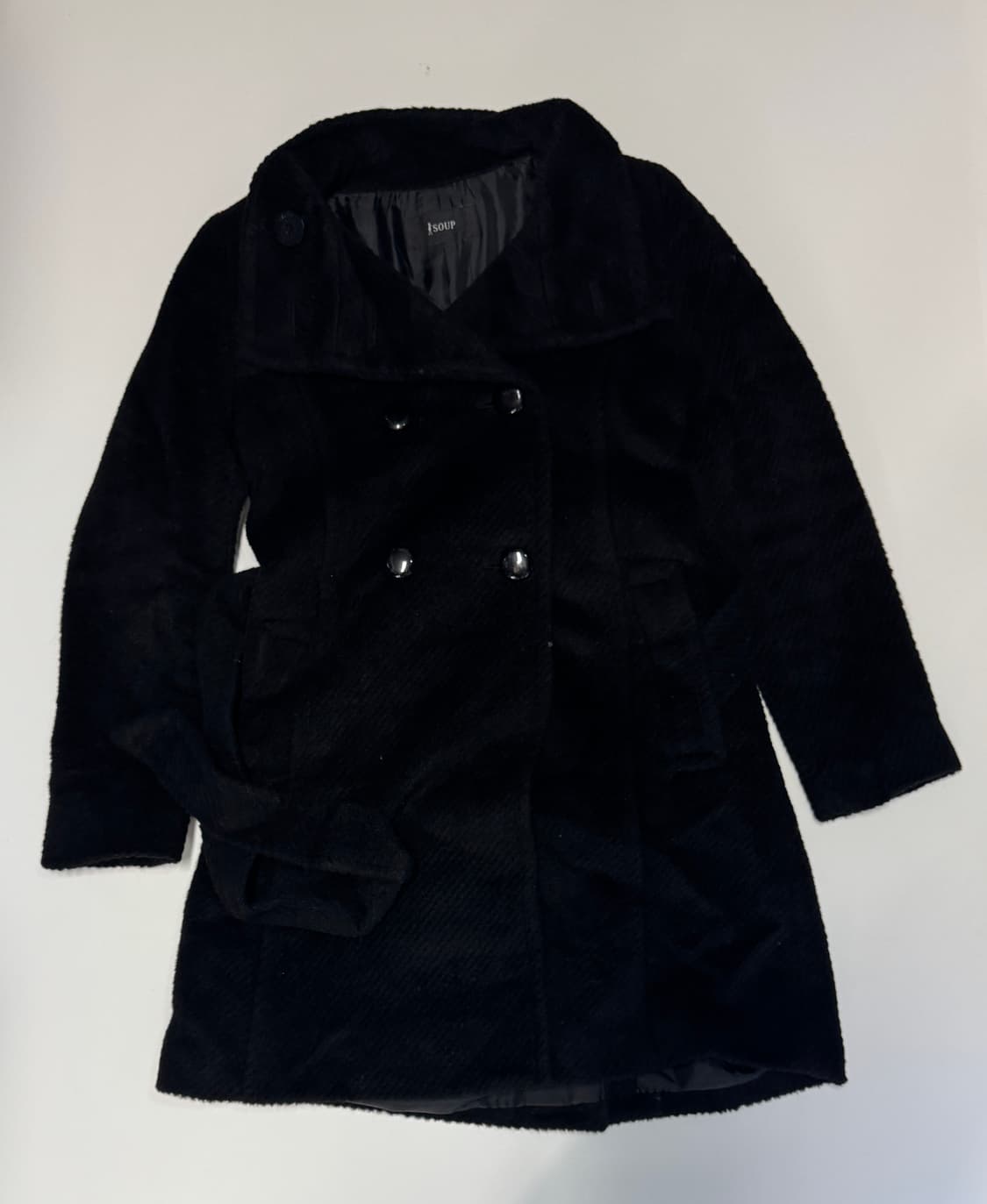 여성 soup 숲 더블 미니멀 앙고라 울 코트 블랙  상품이미지1