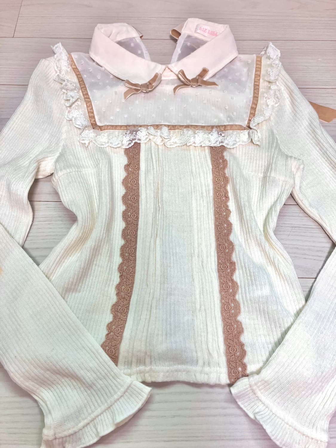 리즈리사 리본 레이스 도트 블라우스 니트 라떼갸루 모리걸 로리타 상품이미지1