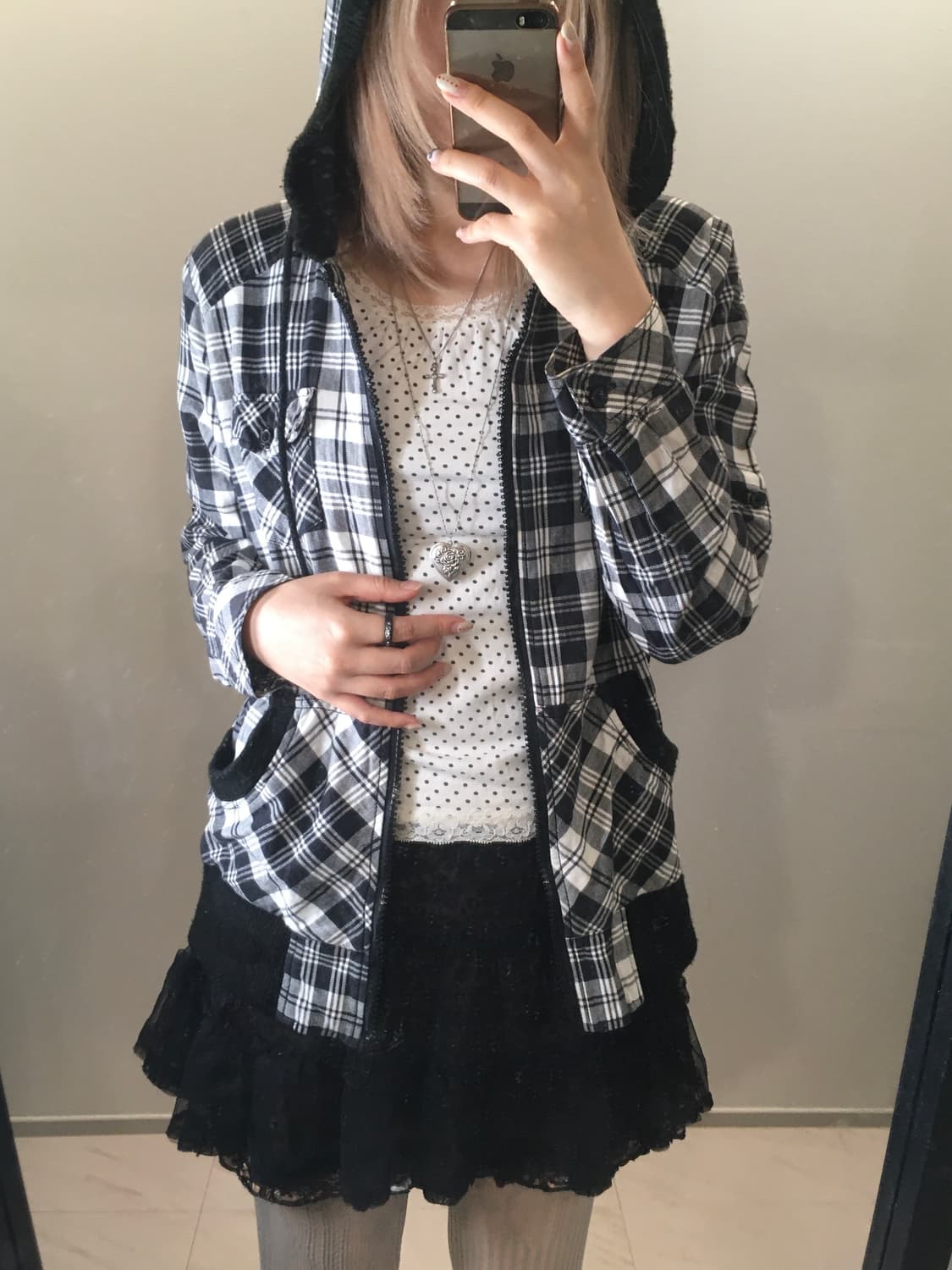 jpn vintage jessy logan check hood blous 상품이미지4