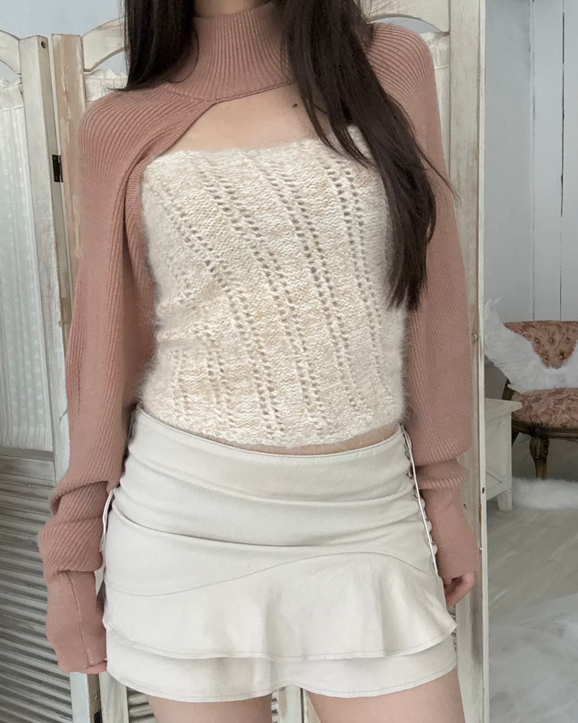 light orange&beige angora tube top  상품이미지10