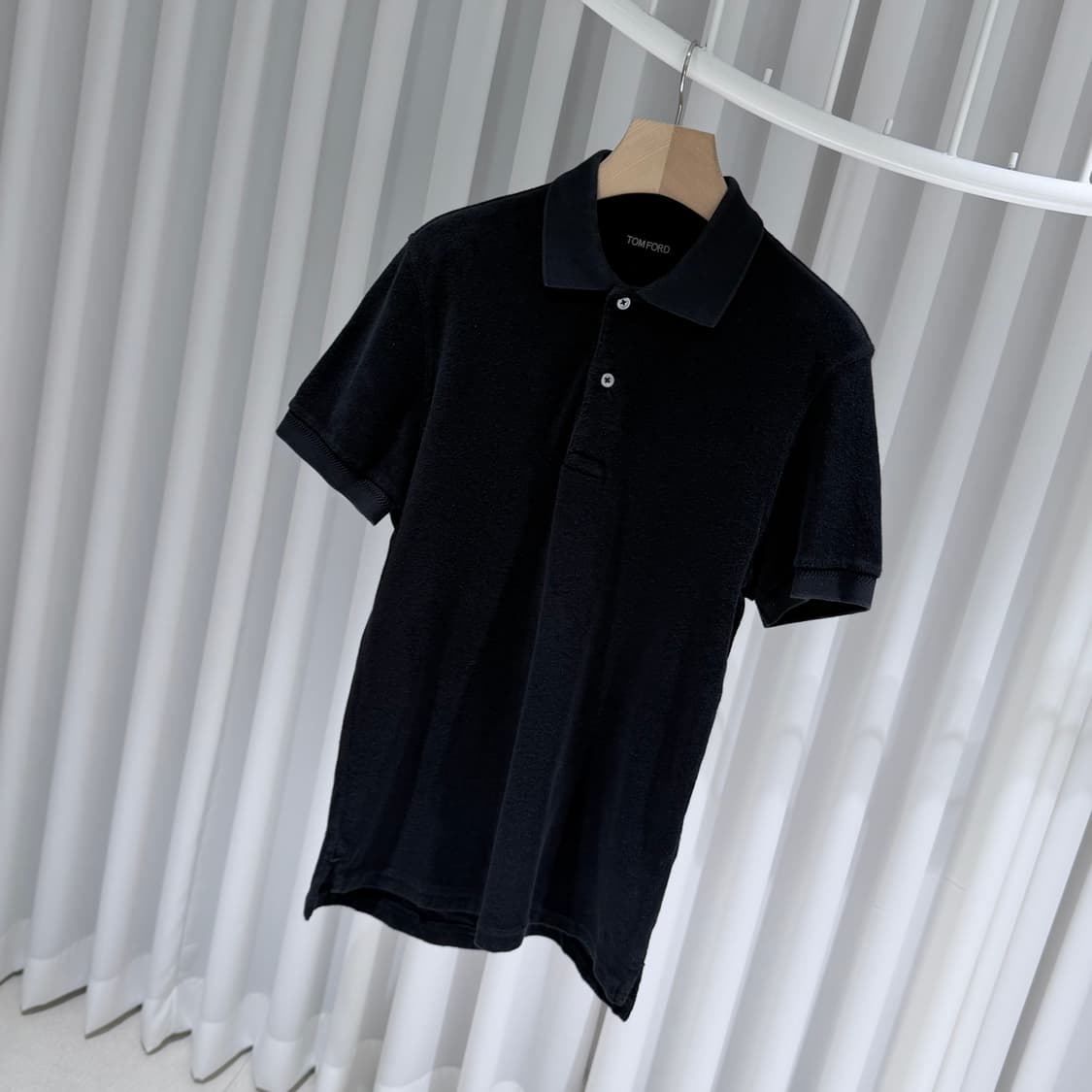 (A+/48) / 톰포드 타월링 테리 코튼 폴로 카라 반팔 티셔츠 블랙 상품이미지2