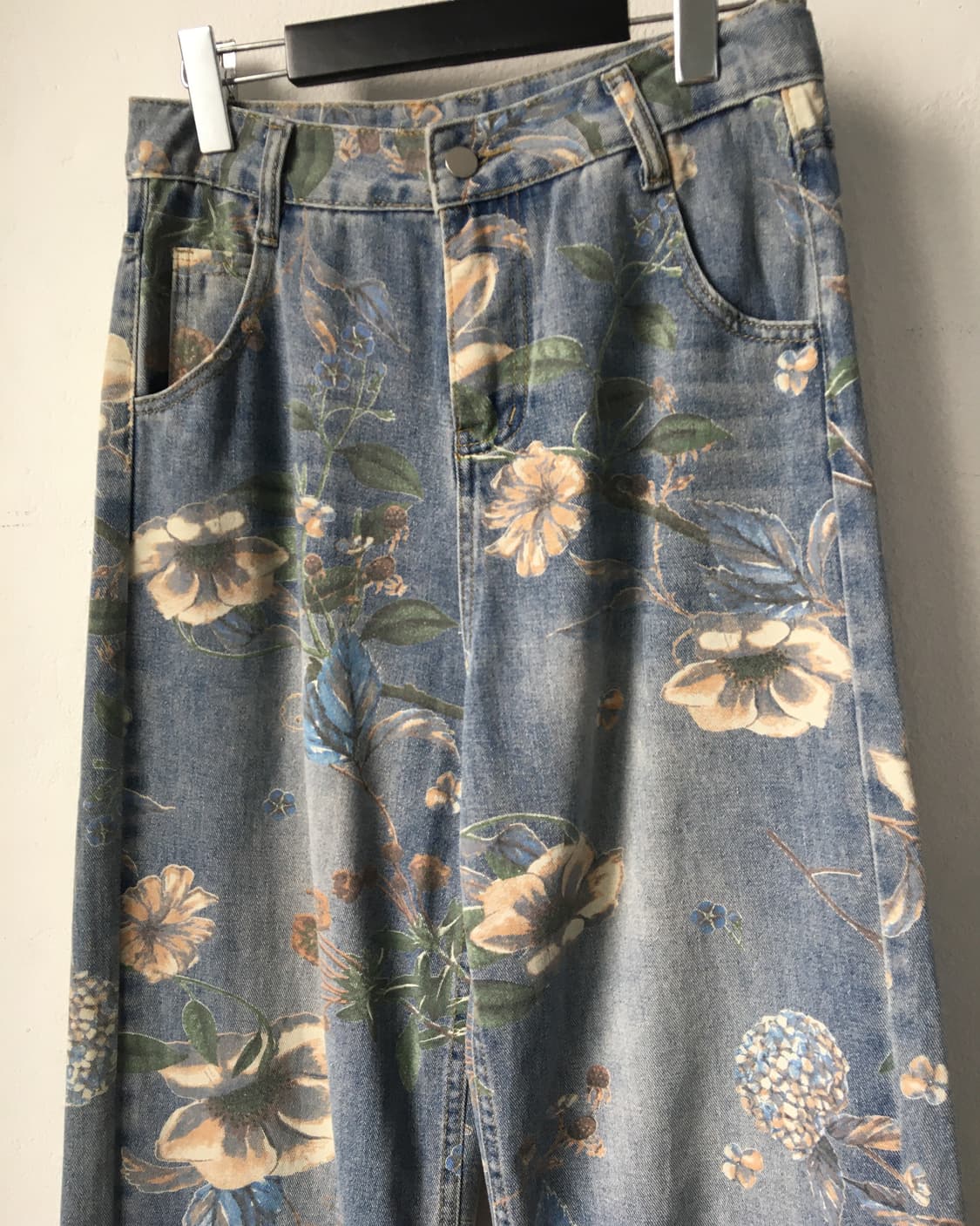 flower pattern printing denim pants 상품이미지3