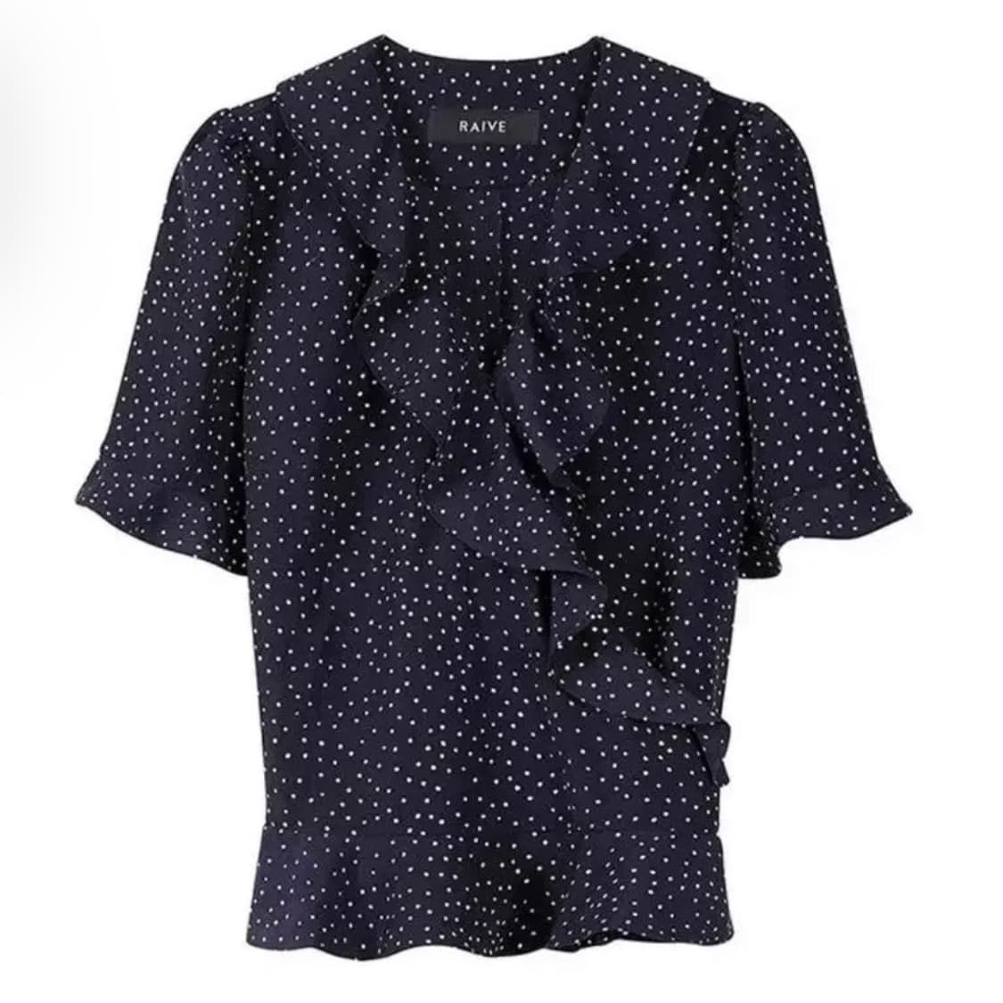 레이브 도트 프릴 랩 블라우스 네이비 미사용품 상품이미지4