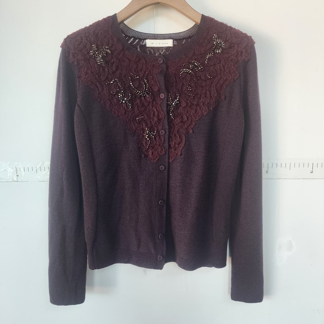 미샤 레이스 장식 가디건 버건디 상품이미지1