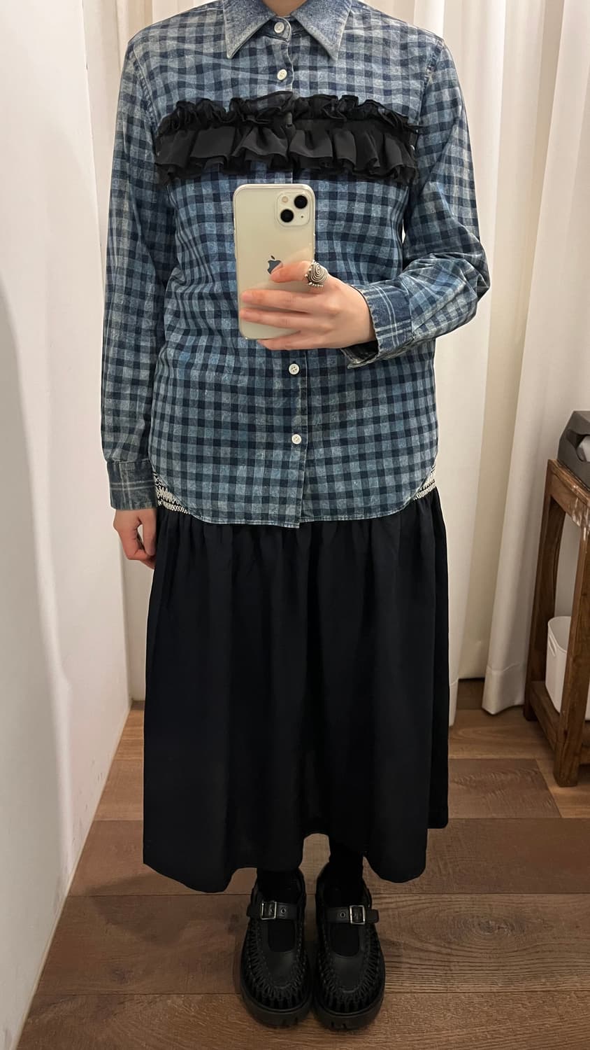 Washed Check Frill Detail Blouse 상품이미지3