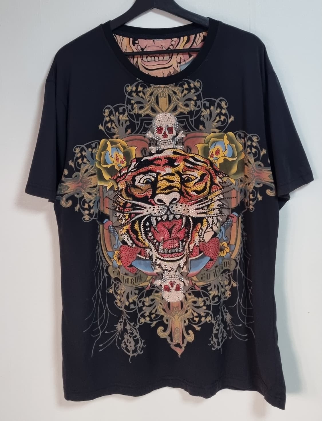 L (100) 에드하디 블랙 빈티지 라인스톤 반팔티 상품이미지1