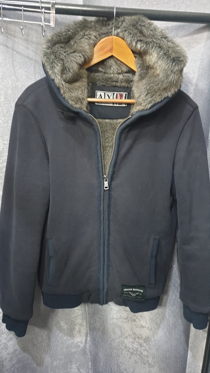 알마니Exchange 후드 퍼 집업 S 네이비 상품이미지1