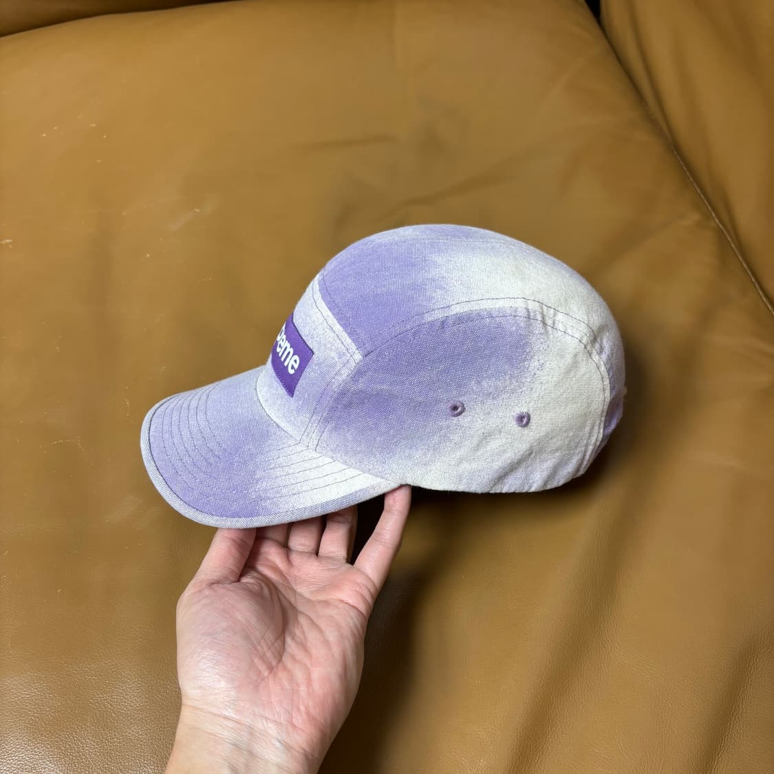 슈프림 캠프캡 모자 박스로고 워시드 스프레이 퍼플 상품이미지4