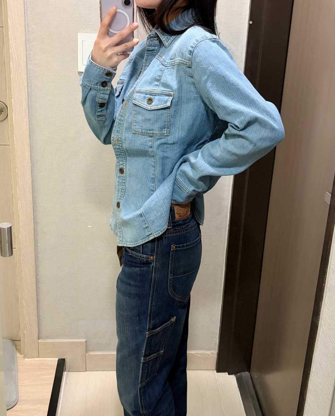 MK KLEIN 빈티지 워싱 연청 데님 셔츠 상품이미지2