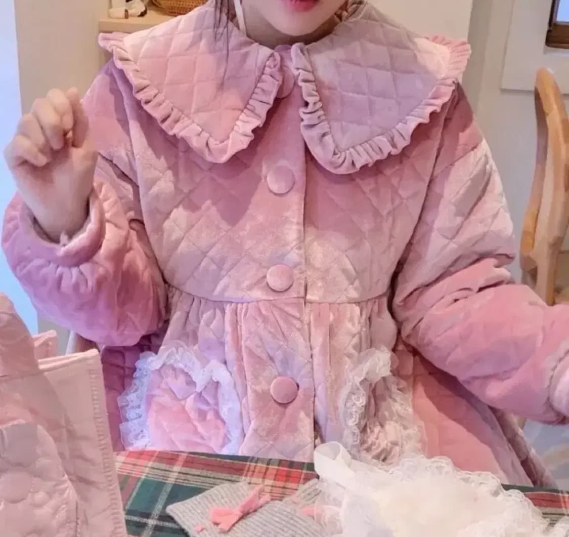 유어러버블 로리타 핑크 레이스 퀼팅 코트 상품이미지2