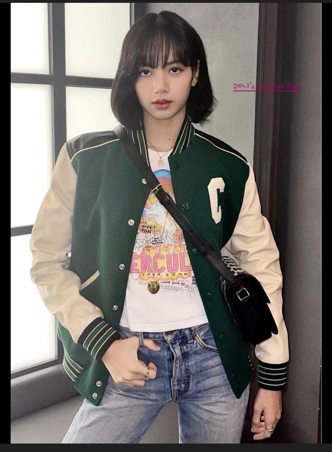 셀린느 C 로고 울 테디 레더 바시티 자켓(그린) 상품이미지1