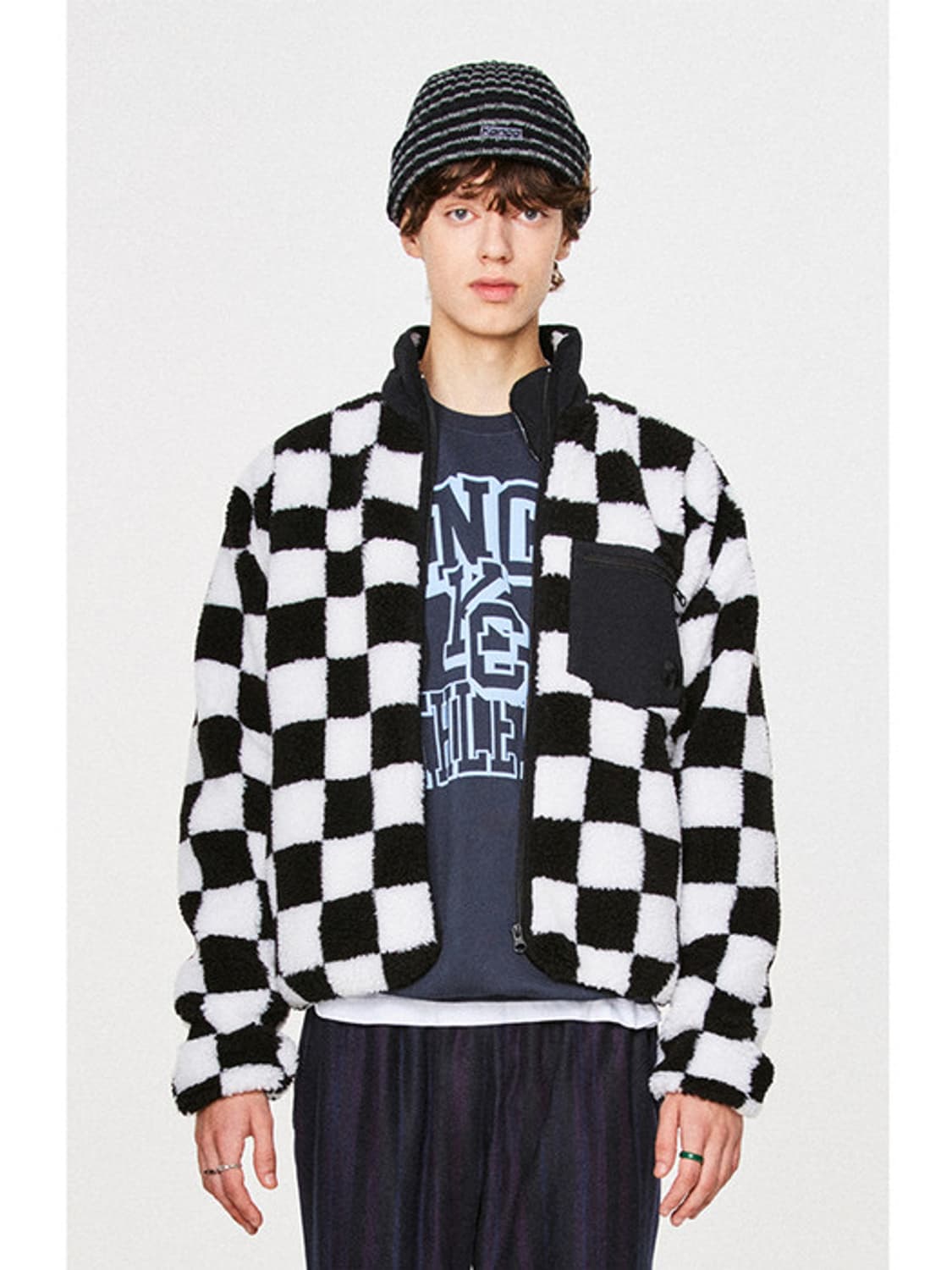 kanco 체커보드 쉐르파 자켓 남녀공용 free 상품이미지1