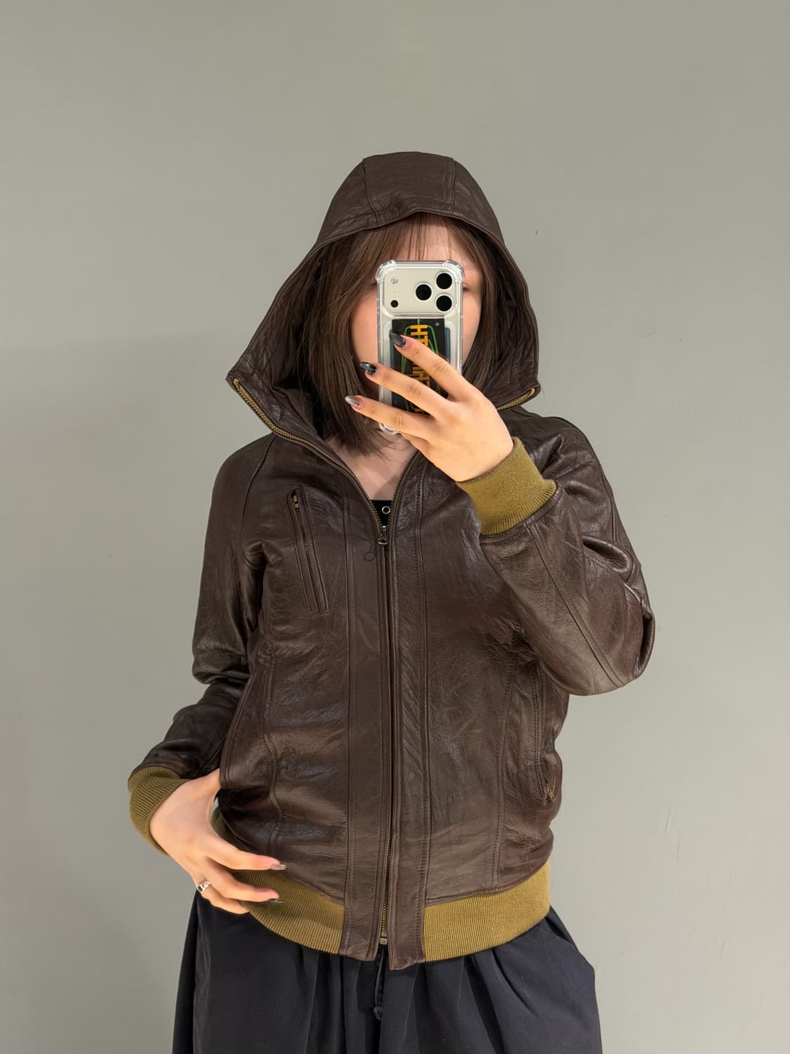 goat skin hood leather jacket 상품이미지3