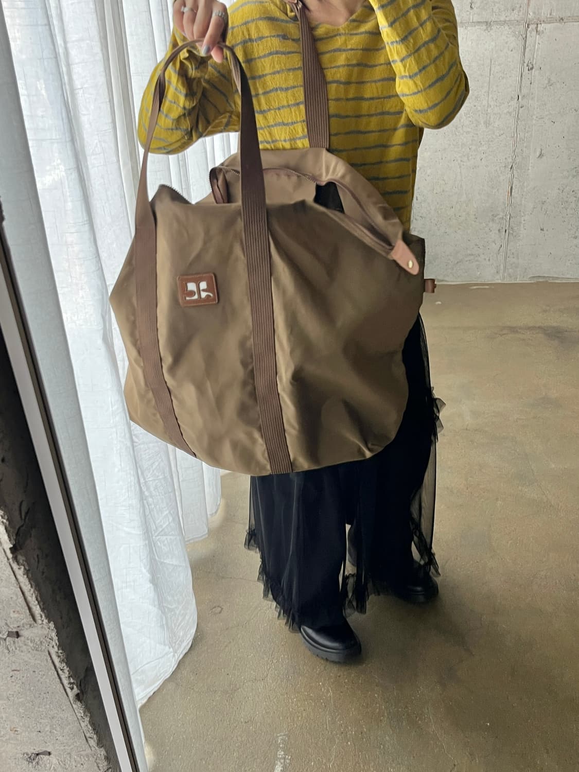 90s Courreges 꾸레쥬 코튼 쇼퍼백 카멜 상품이미지3