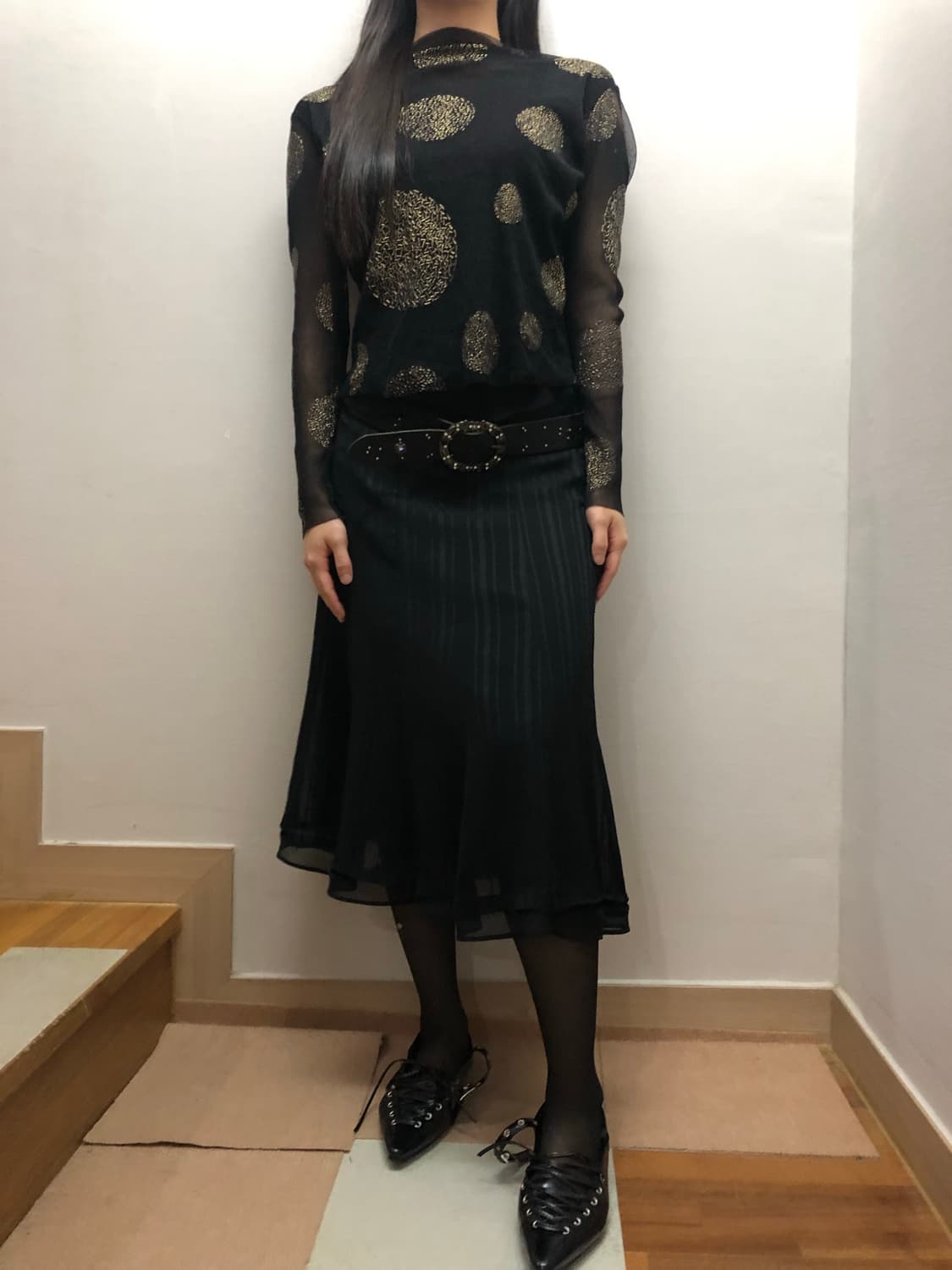 빈티지 블랙 스트라이프 스커트 상품이미지7