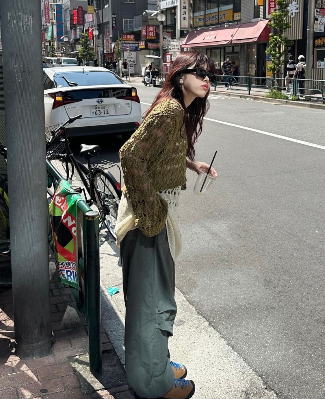 일본 크로셰 크롭 니트 올리브 상품이미지1