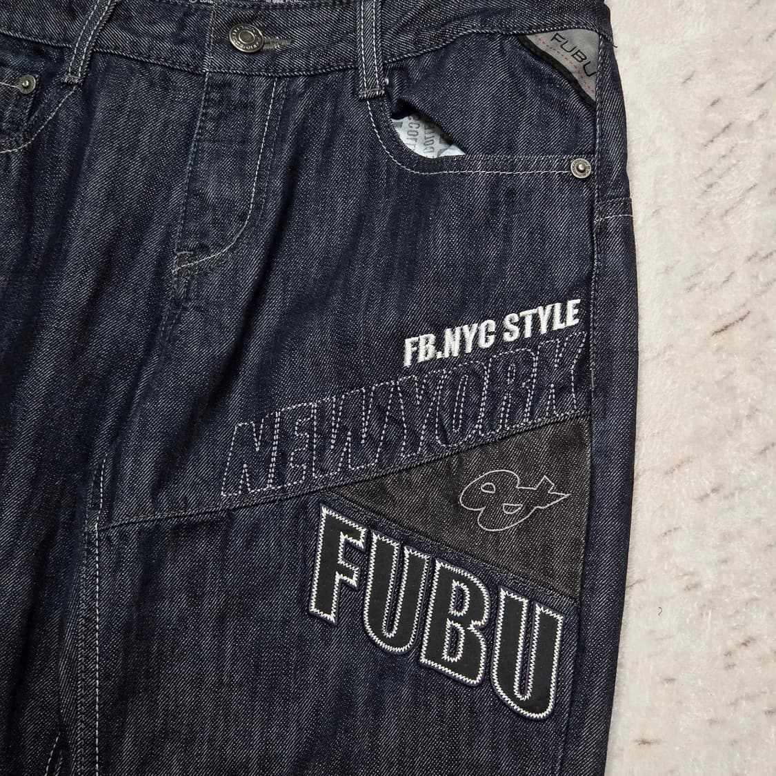 후부 자수 백포인트 진청 데님팬츠 상품이미지2