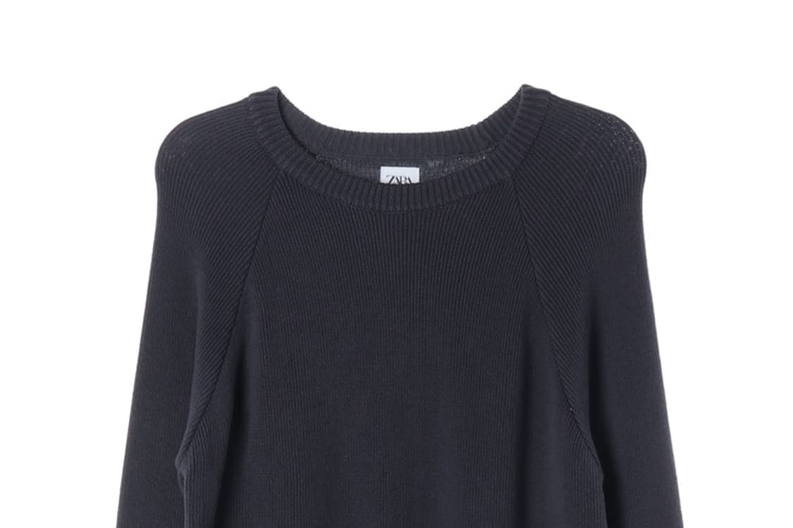 ZARA 네이비 래글런 골지 짜임 라운드 니트 XL 상품이미지3