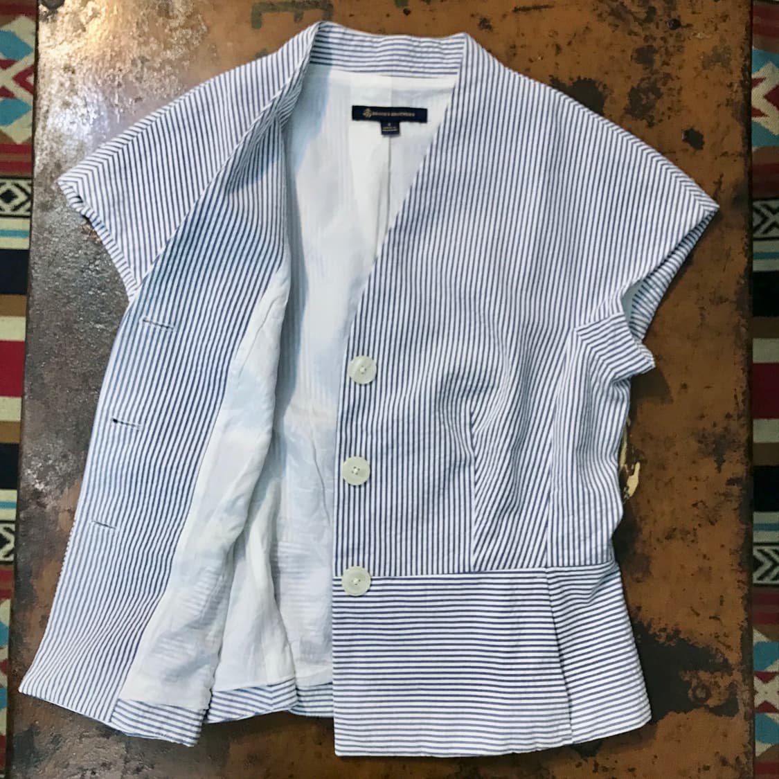 브룩스브라더스 블루 스트라이프 시어서커 자켓 베스트 여성 55 66 상품이미지5